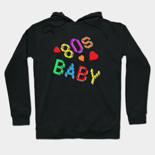 80s Baby. Fun Retro Statement with Hearts. (Black Background) Hoodie